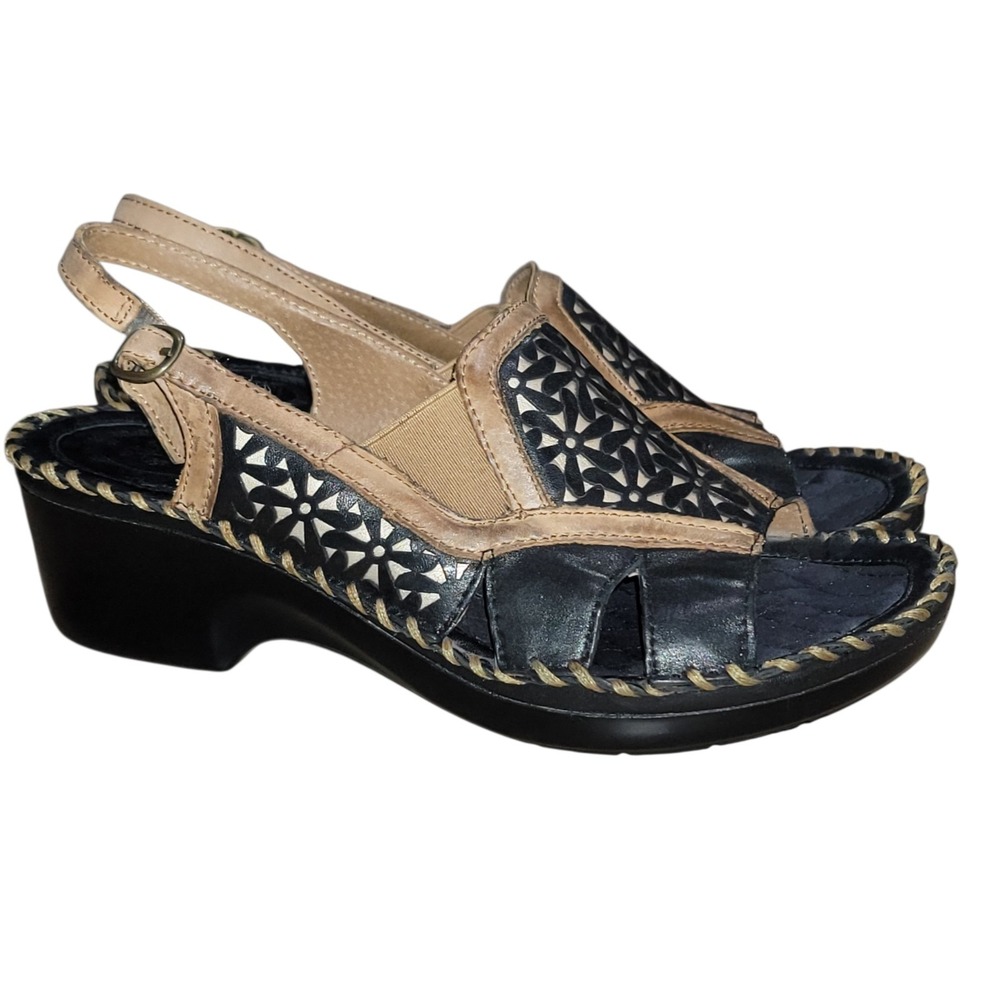 Ariat Del Ray Leather Black Brown Wedge Slingback Sandals Sz 10 B